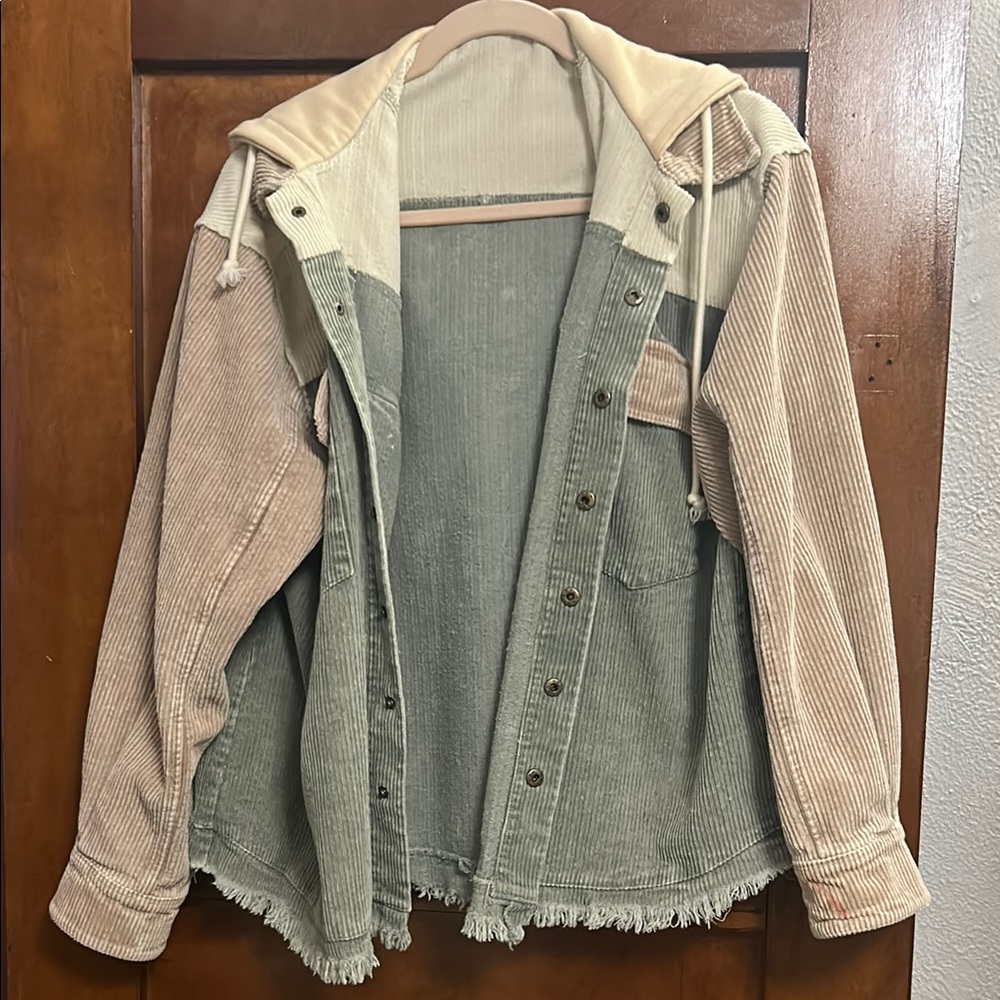 Stylish Corduroy Colorblock Jacket